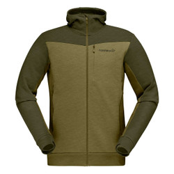 Norrona Falketind Warm Wool 2 Stretch Zip Hooded Jacket Men's in Olive Night and Olive Drab